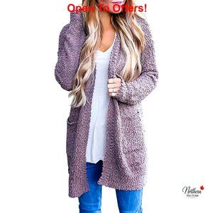 Chunky Knit Long Cardigan Coat Open Front Sweater with Pockets